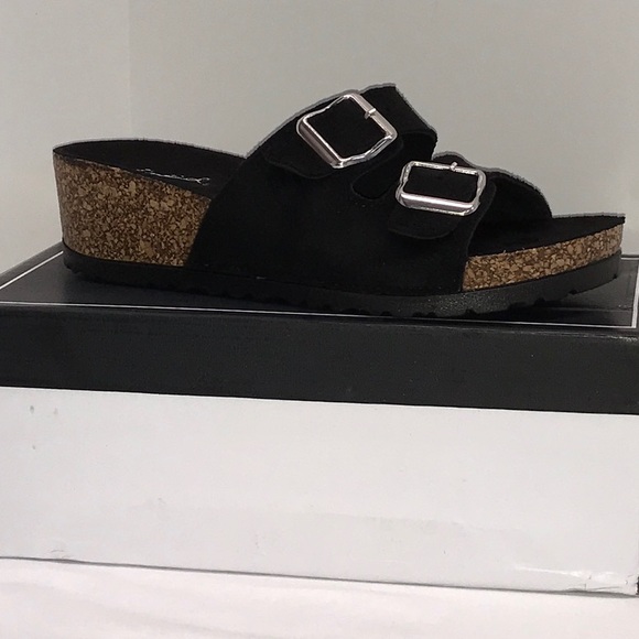 Black Suede Double Band Slide - Picture 7 of 8